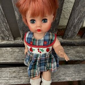 Doll with Red Hair and Plaid Dress vintage